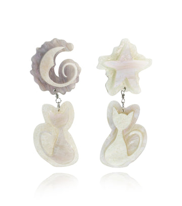 Star Moon Cat Earrings Acrylic Resin Halloween Statement Jewelry for Women - Novelty Art Jewelry
