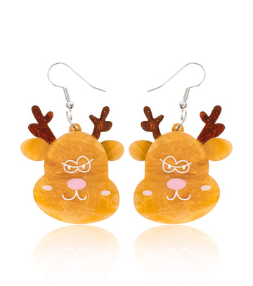 Reindeer Earrings Christmas Statement Jewelry for Women - Novelty Art Jewelry