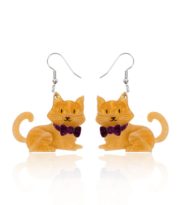 Orange Cat Earrings Christmas Statement Jewelry for Women - Novelty Art Jewelry