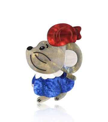 Chic Red-Haired Parisian Rat Brooch