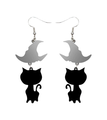 Wizard Cat Earrings Acrylic Resin Halloween Statement Jewelry for Women - Novelty Art Jewelry