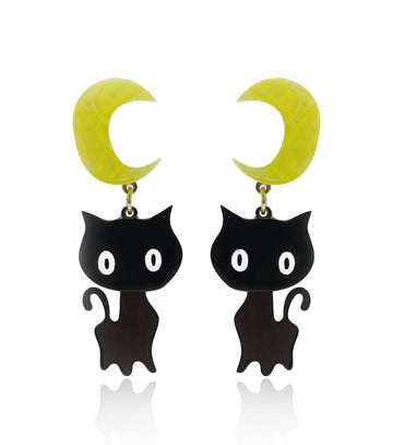 Moon Cat Earrings Acrylic Resin Halloween Statement Jewelry for Women - Novelty Art Jewelry