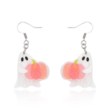Ghost Pumpkin Earrings Acrylic Resin Halloween Statement Jewelry for Women - Novelty Art Jewelry