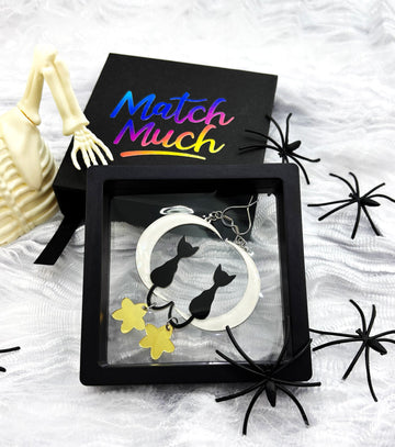 Cat on Moon Earrings Acrylic Resin Halloween Statement Jewelry for Women - Novelty Art Jewelry