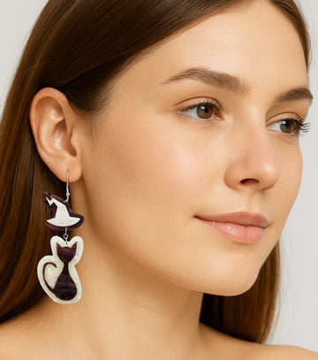 Wizard Cat Earrings Acrylic Resin Halloween Statement Jewelry for Women - Novelty Art Jewelry