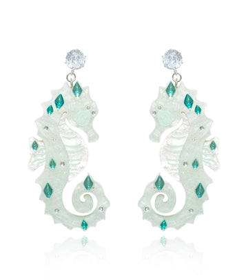 Icy Blue Glitter Seahorse Earrings For Ocean