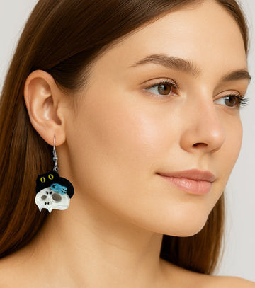 Cat Pumpkin on Ghost Earrings Acrylic Resin Halloween Statement Jewelry for Women - Novelty Art Jewelry