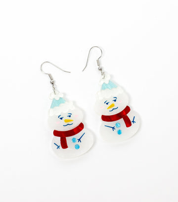 Snowman Earrings Christmas Statement Jewelry for Women - Novelty Art Jewelry