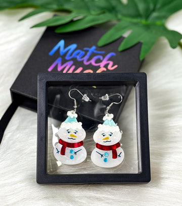 Snowman Earrings Christmas Statement Jewelry for Women - Novelty Art Jewelry