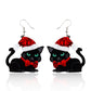 Cat with Santa Hat Earrings Christmas Statement Jewelry for Women - Novelty Art Jewelry