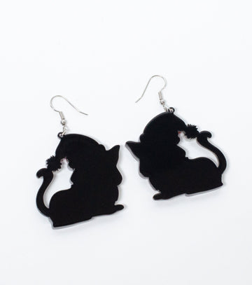 Cat with Santa Hat Earrings Christmas Statement Jewelry for Women - Novelty Art Jewelry