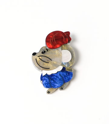 Chic Red-Haired Parisian Rat Brooch