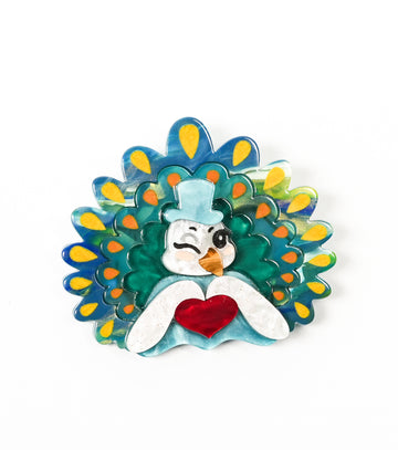 Dapper Peacock Brooch