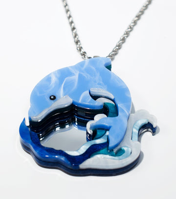 Dolphin Necklace Ocean Acrylic Resin Statement Jewelry for Women - Novelty Art Jewelry