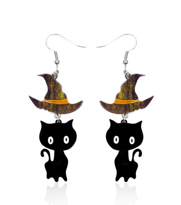 Wizard Cat Earrings Acrylic Resin Halloween Statement Jewelry for Women - Novelty Art Jewelry