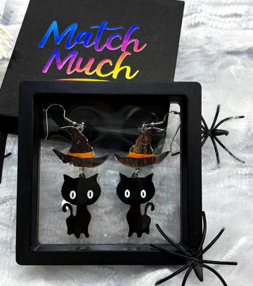 Wizard Cat Earrings Acrylic Resin Halloween Statement Jewelry for Women - Novelty Art Jewelry