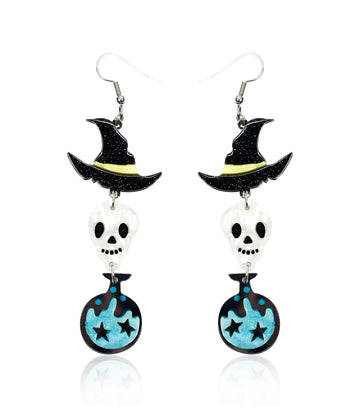Wizard Skeleton Earrings Acrylic Resin Halloween Statement Jewelry for Women - Novelty Art Jewelry