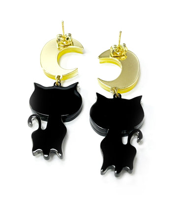 Moon Cat Earrings Acrylic Resin Halloween Statement Jewelry for Women - Novelty Art Jewelry