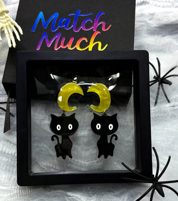 Moon Cat Earrings Acrylic Resin Halloween Statement Jewelry for Women - Novelty Art Jewelry