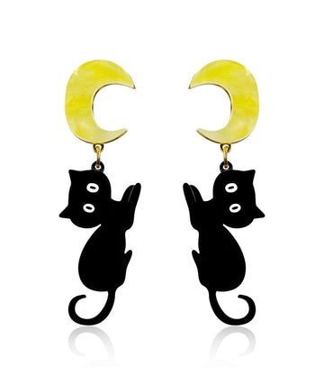 Moon Cat Earrings Acrylic Resin Halloween Statement Jewelry for Women - Novelty Art Jewelry