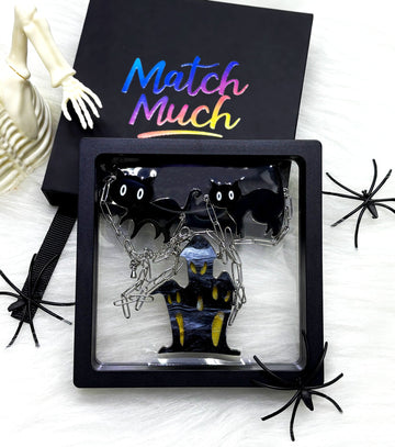 Cat Ghost House Necklace Acrylic Resin Halloween Statement Jewelry for Women - Novelty Art Jewelry