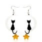 Cat on Moon Earrings Acrylic Resin Halloween Statement Jewelry for Women - Novelty Art Jewelry