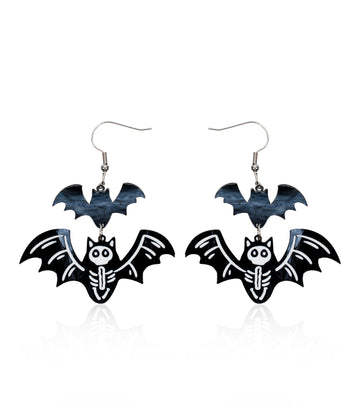 Bat Skeleton Earrings Acrylic Resin Halloween Statement Jewelry for Women - Novelty Art Jewelry