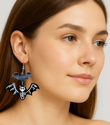 Bat Skeleton Earrings Acrylic Resin Halloween Statement Jewelry for Women - Novelty Art Jewelry