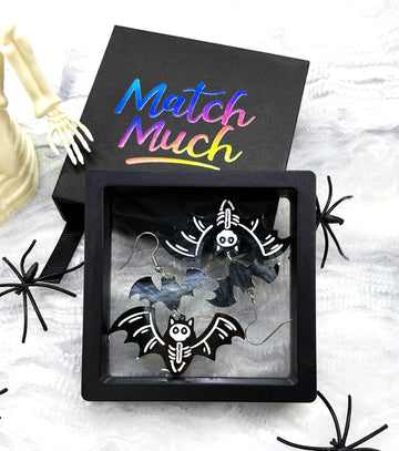 Bat Skeleton Earrings Acrylic Resin Halloween Statement Jewelry for Women - Novelty Art Jewelry