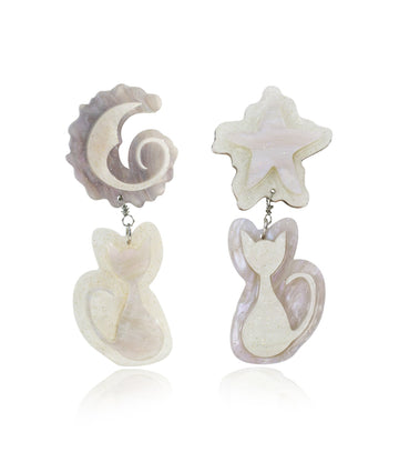 Star Moon Cat Earrings Acrylic Resin Halloween Statement Jewelry for Women - Novelty Art Jewelry