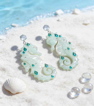 Icy Blue Glitter Seahorse Earrings For Ocean