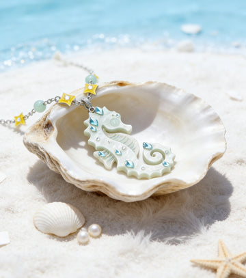 Glittering Cream Seahorse Necklace
